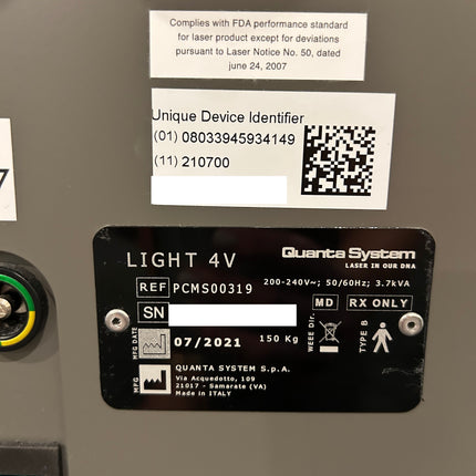 2021 Quanta Light 4V Evo /w Zimmer Cryo 6 and Smoke Evacuator for Sale